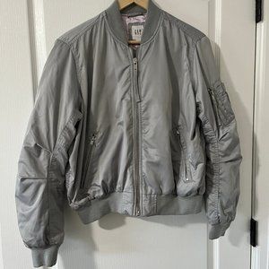 Women’s Gap Bomber Jacket Coat Silver Satin Size Small